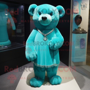 Cyan Bear maskot kostume...