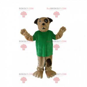 Brun hundemaskot med en grøn t-shirt - Redbrokoly.com
