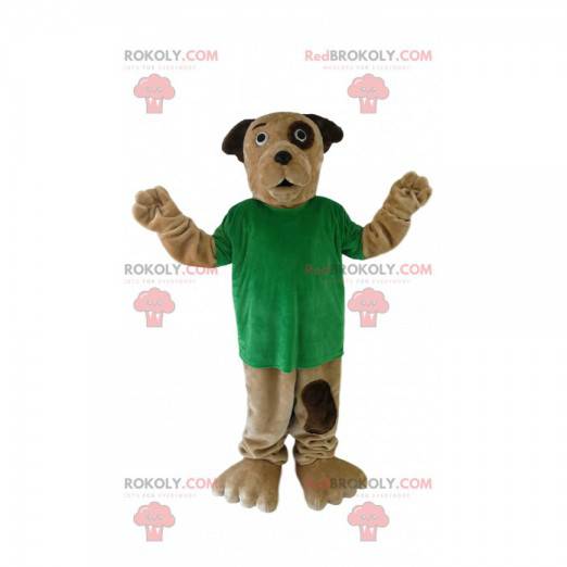 Braunes Hundemaskottchen mit einem grünen T-Shirt -