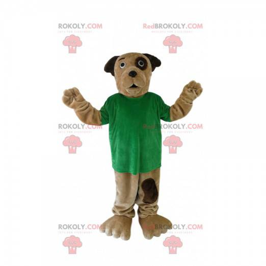 Brun hundemaskot med grønn t-skjorte - Redbrokoly.com