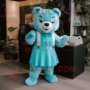 Cyan Bear maskot kostume...