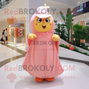 Peach Pink mascot costume character dressed with a Wrap Dress and Anklets