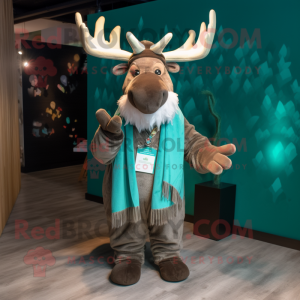 Teal Irish Elk mascot costume character dressed with a Playsuit and Scarves