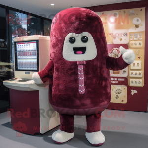 Maroon Ice Cream mascot costume character dressed with a Cardigan and Earrings