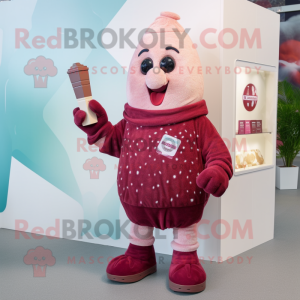 Maroon Ice Cream mascot costume character dressed with a Cardigan and Earrings