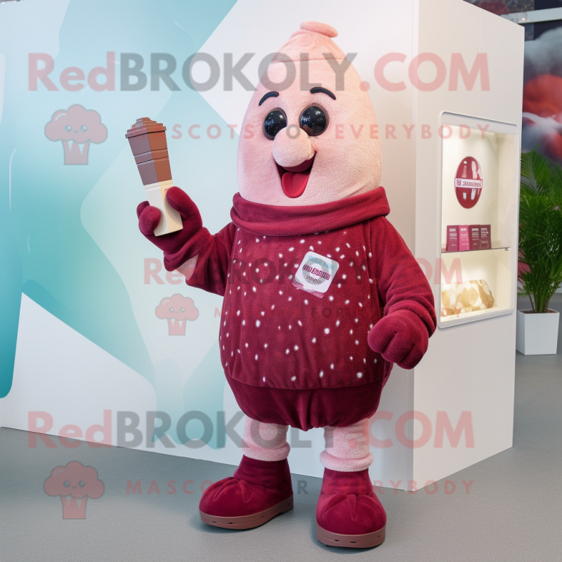 Maroon Ice Cream mascot costume character dressed with a Cardigan and Earrings Maroon Ice Cream mascot costume character dressed with a Cardigan and Earrings