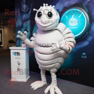 White Trilobite mascot costume character dressed with a Tank Top and Digital watches