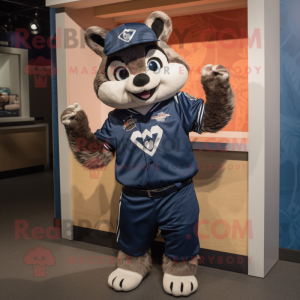 Navy Raccoon mascot costume character dressed with a V-Neck Tee and Caps