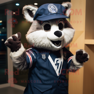 Navy Raccoon mascot costume character dressed with a V-Neck Tee and Caps