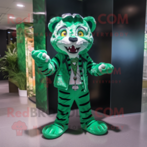 Green Tiger mascot costume character dressed with a Suit Pants and Anklets