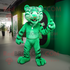 Green Tiger mascot costume character dressed with a Suit Pants and Anklets