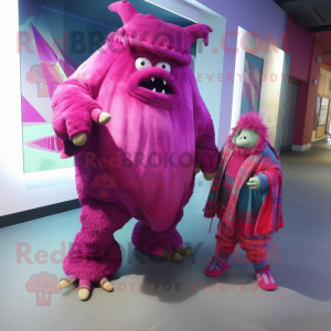 Magenta Ogre maskot kostym...