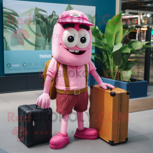 Pink Aglet mascot costume character dressed with a Cargo Shorts and Briefcases
