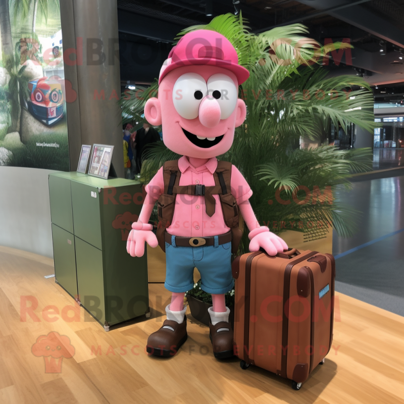 Pink Aglet mascot costume character dressed with a Cargo Shorts and Briefcases