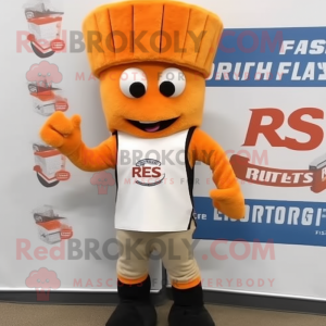 Rust Shepard'S Pie mascot costume character dressed with a Flare Jeans and Beanies