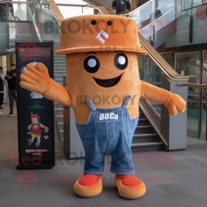 Rust Shepard'S Pie mascot costume character dressed with a Flare Jeans and Beanies