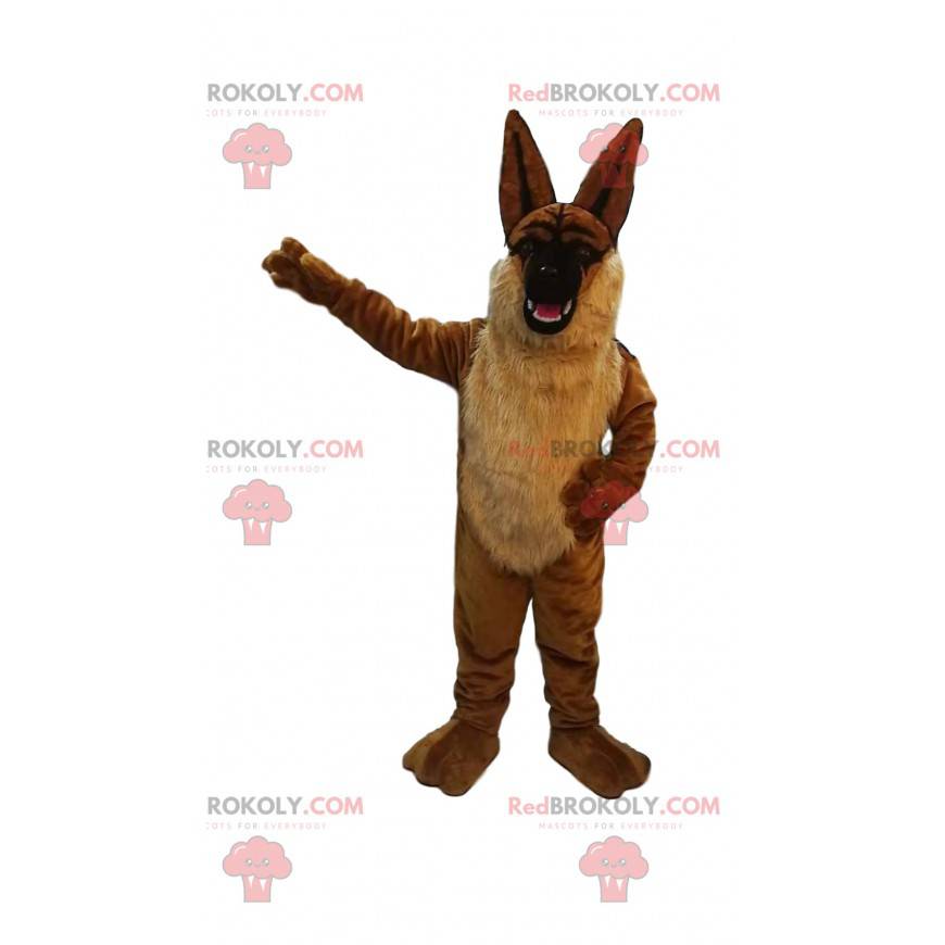Hnědý pes maskot hrozí velkýma ušima - Redbrokoly.com