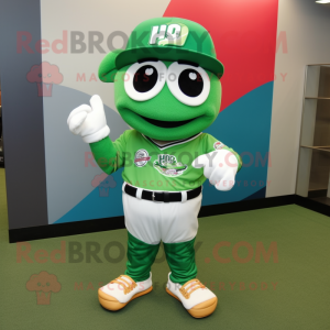 Green Lasagna mascot costume character dressed with a Baseball Tee and Bracelet watches