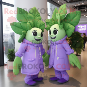 Lavender Beanstalk mascot costume character dressed with a Windbreaker and Messenger bags