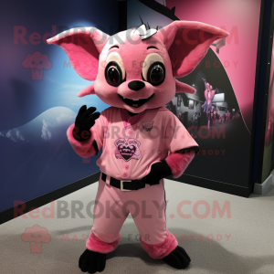 Pink Bat mascot costume character dressed with a Graphic Tee and Cufflinks