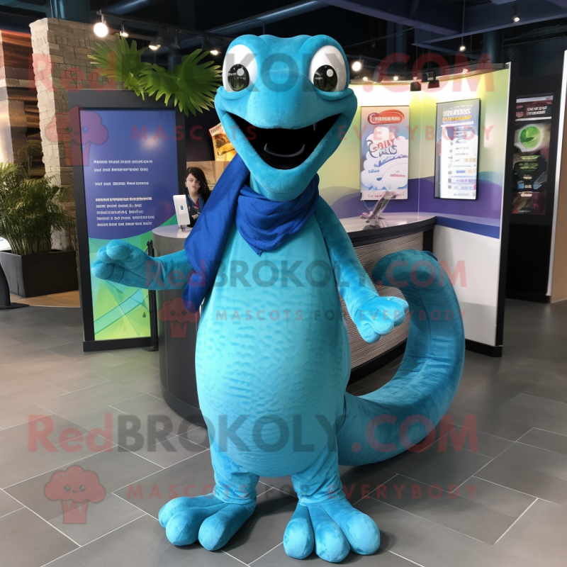 Blue Titanoboa mascot costume character dressed with a Dress Shirt and Keychains