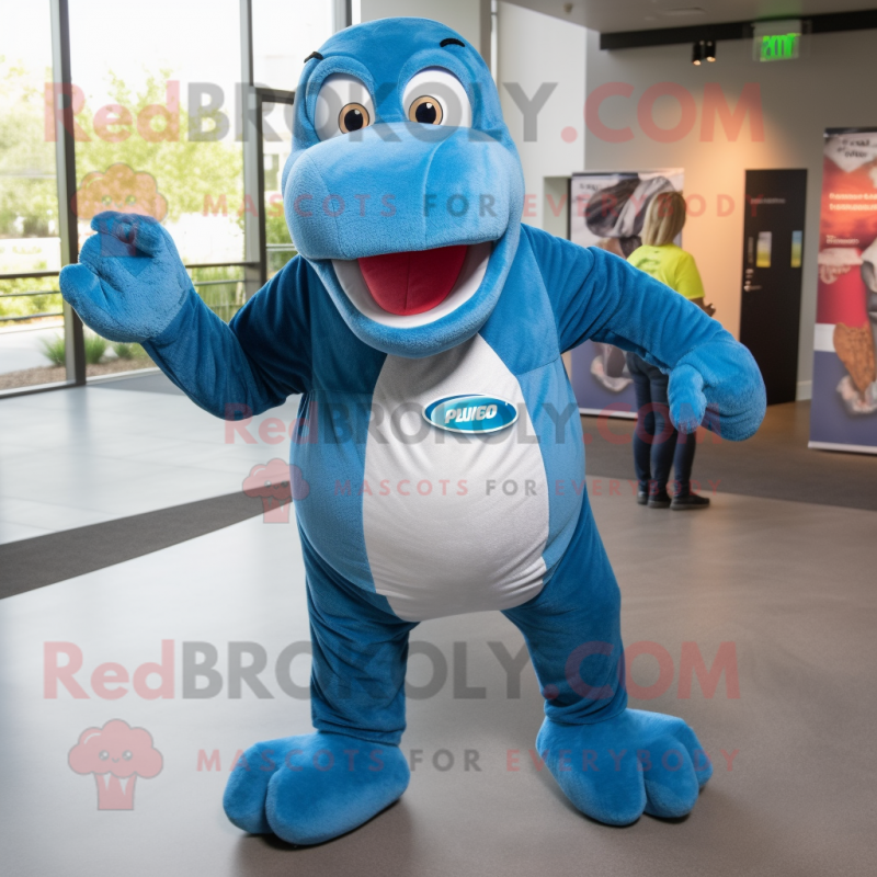 Blue Titanoboa mascot costume character dressed with a Dress Shirt and Keychains Blue Titanoboa mascot costume character dressed with a Dress Shirt and Keychains