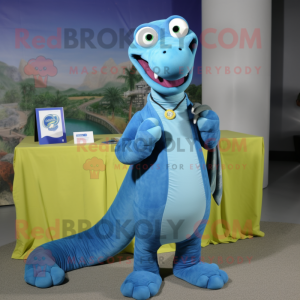 Blue Titanoboa mascot costume character dressed with a Dress Shirt and Keychains