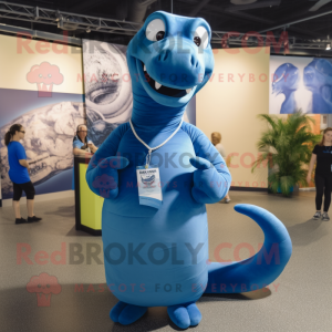 Blue Titanoboa mascot costume character dressed with a Dress Shirt and Keychains