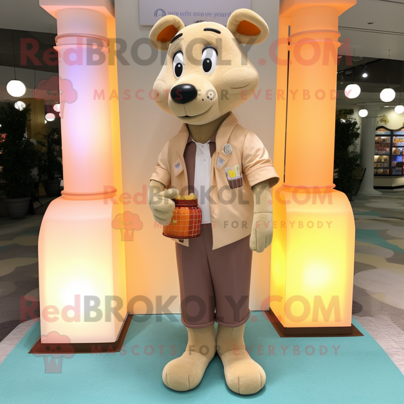 Tan Scented Candle mascot costume character dressed with a Dress Shirt and Handbags Tan Scented Candle mascot costume character dressed with a Dress Shirt and Handbags