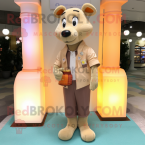 Tan Scented Candle mascot costume character dressed with a Dress Shirt and Handbags