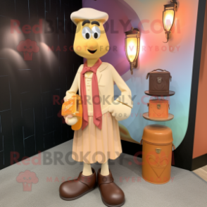 Tan Scented Candle mascot costume character dressed with a Dress Shirt and Handbags