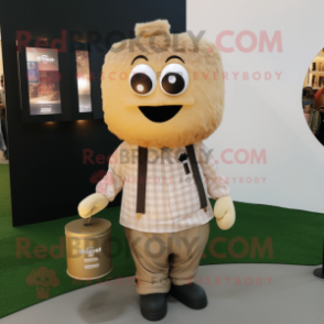 Tan Scented Candle mascot costume character dressed with a Dress Shirt and Handbags