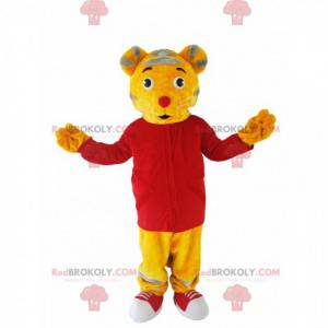 Gelbes Tigger-Maskottchen mit rotem Trikot - Redbrokoly.com