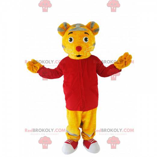 Gul tiggermaskot med röd tröja - Redbrokoly.com