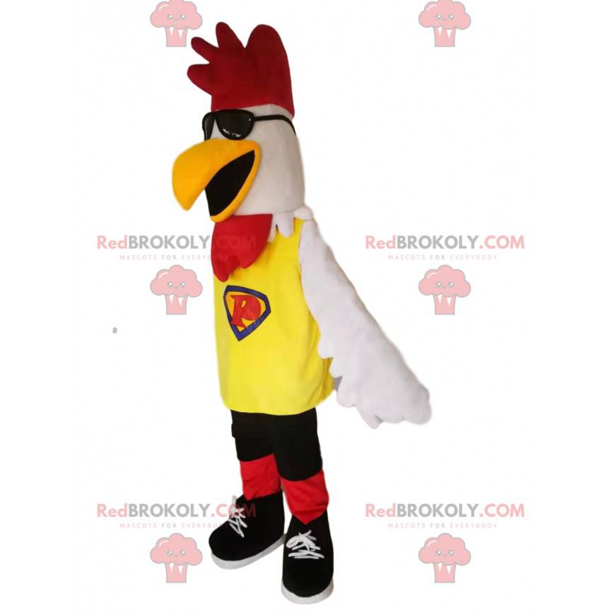 Mascote de frango branco com óculos de sol - Redbrokoly.com Mascote de frango branco com óculos de sol - Redbrokoly.com