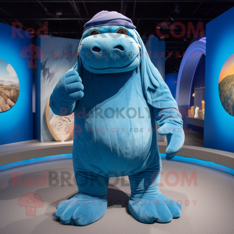 Blue Walrus mascot costume character dressed with a Romper and Beanies Blue Walrus mascot costume character dressed with a Romper and Beanies