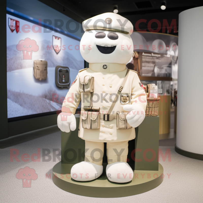 Cream Soldier mascot costume character dressed with a Parka and Bracelets Cream Soldier mascot costume character dressed with a Parka and Bracelets