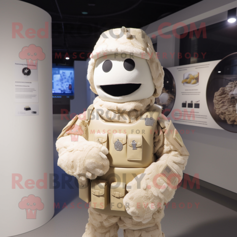 Cream Soldier mascot costume character dressed with a Parka and Bracelets Cream Soldier mascot costume character dressed with a Parka and Bracelets