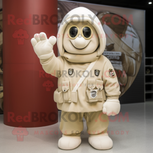 Cream Soldier mascot costume character dressed with a Parka and Bracelets