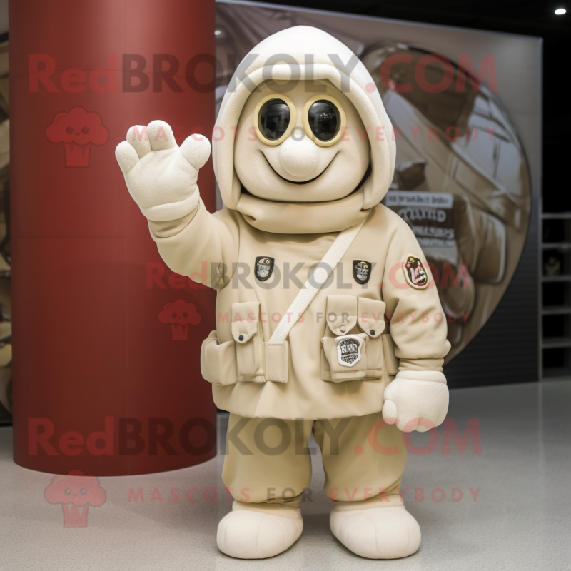 Cream Soldier mascot costume character dressed with a Parka and Bracelets Cream Soldier mascot costume character dressed with a Parka and Bracelets