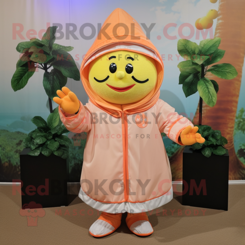 Peach Grapefruit mascot costume character dressed with a Rash Guard and Shawl pins