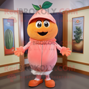 Peach Grapefruit mascot costume character dressed with a Rash Guard and Shawl pins