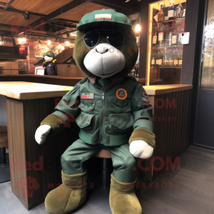 Forest Green Special Air Service mascot costume character dressed with a Bomber Jacket and Ties