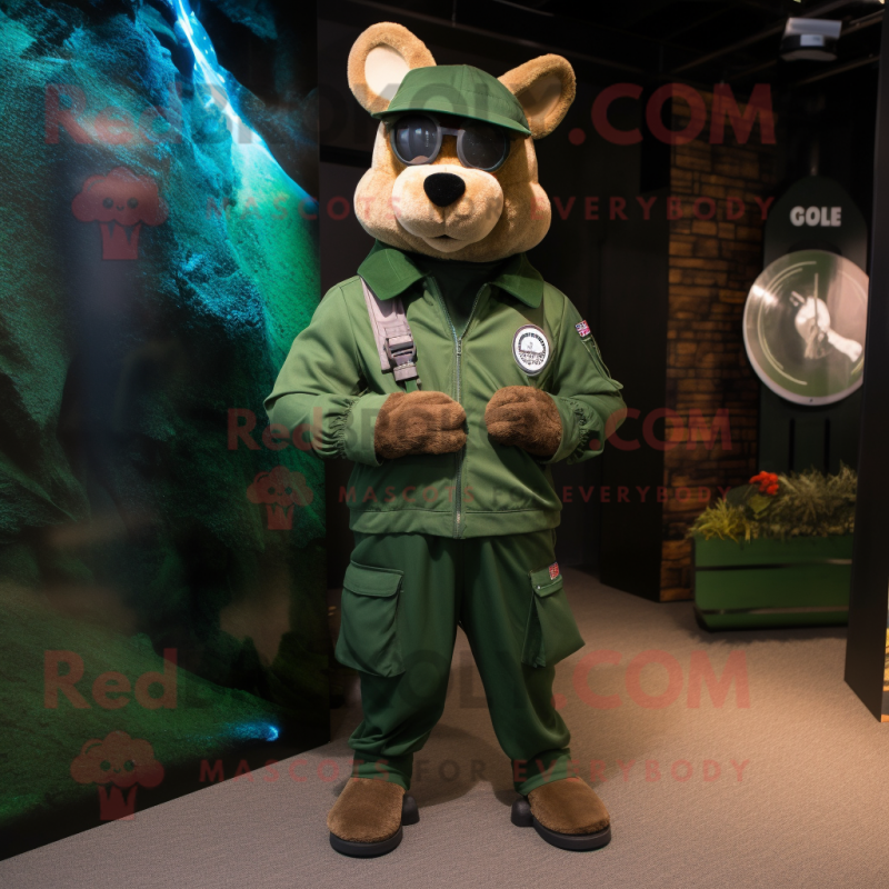 Forest Green Special Air Service mascot costume character dressed with a Bomber Jacket and Ties Forest Green Special Air Service mascot costume character dressed with a Bomber Jacket and Ties