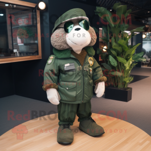 Forest Green Special Air Service mascot costume character dressed with a Bomber Jacket and Ties