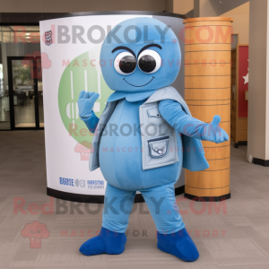 Sky Blue Grenade mascot costume character dressed with a Bootcut Jeans and Scarves