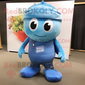 Sky Blue Grenade mascot costume character dressed with a Bootcut Jeans and Scarves