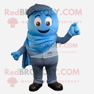 Sky Blue Grenade mascot costume character dressed with a Bootcut Jeans and Scarves