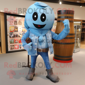 Sky Blue Grenade mascot costume character dressed with a Bootcut Jeans and Scarves