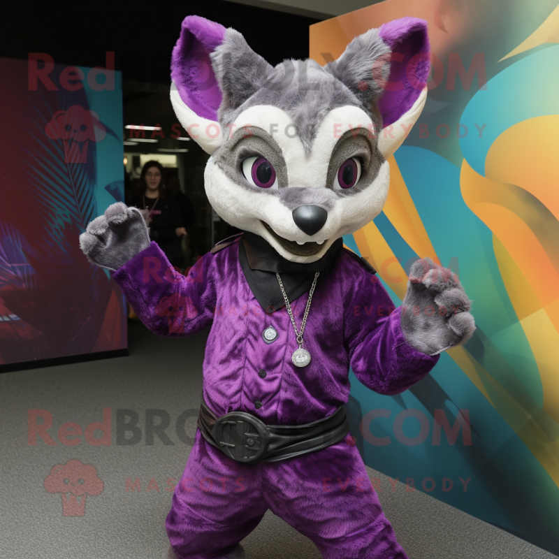 Purple Civet mascot costume character dressed with a Long Sleeve Tee and Cummerbunds